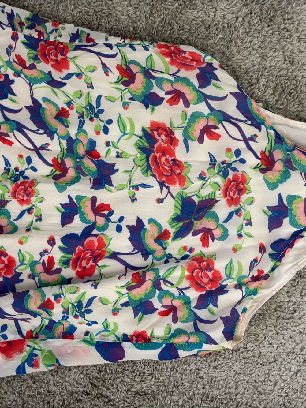 Girls Floral White Sleeveless Dress with Pink & Blue Blooms